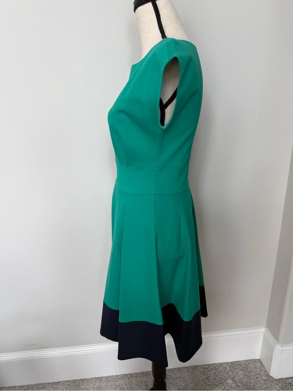 kate spade Emerald Green Fit-and-Flare Dress with Navy Contrast Hem